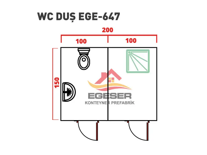 EGE-647 Konteyner Duş-WC Kompakt ve Dayanıklı İhtiyaç Kabini