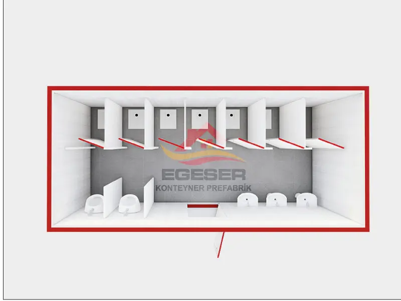 EGE-648 Konteyner Tuvalet Kabini Egeser Konteyner Prefabrik İzmir üretimi çoklu WC konteyneri