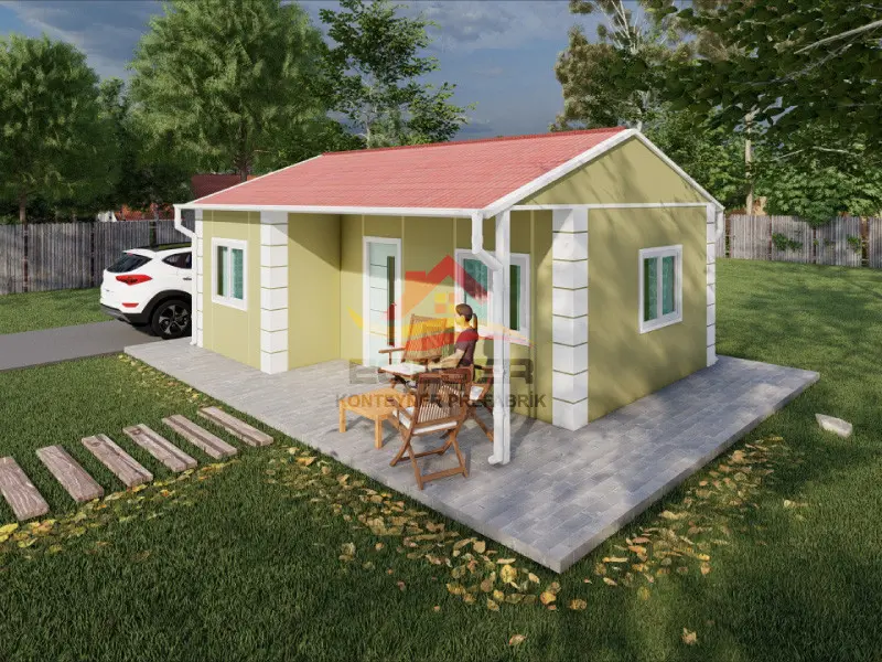 32 m² tek katlı prefabrik ev verandalı model