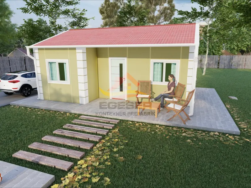 32 m² prefabrik ev planı 1+1 salon mutfak yatak odası
