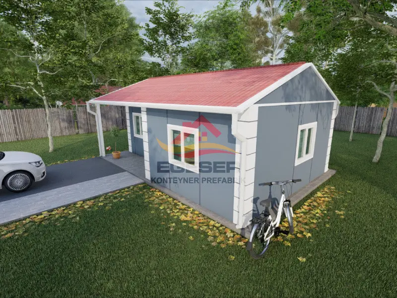 40 m² prefabrik ev planı 1+1 salon mutfak yatak odası
