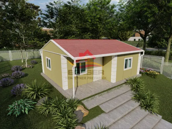 50 m² tek katlı prefabrik ev planı 1+1 verandalı EGE-105