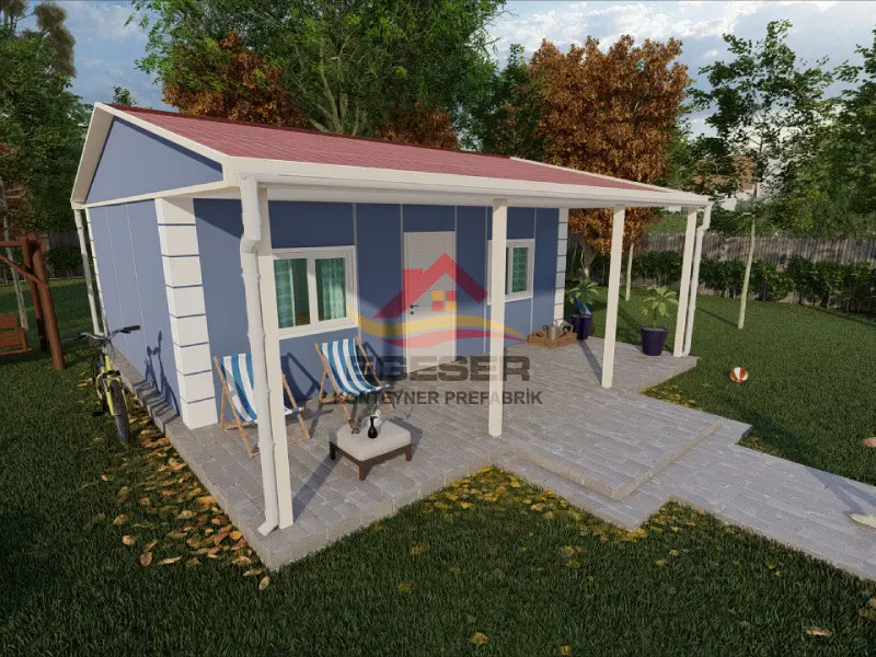 59 m² prefabrik ev salon mutfak 20 m² iki yatak odası 7,5 m²