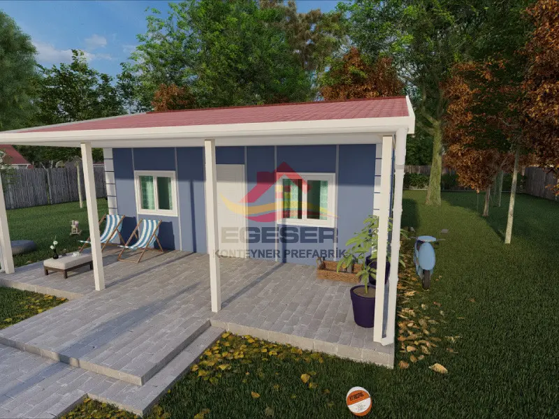 EGE-107 59 m² tek katlı prefabrik ev veranda 17,4 m²