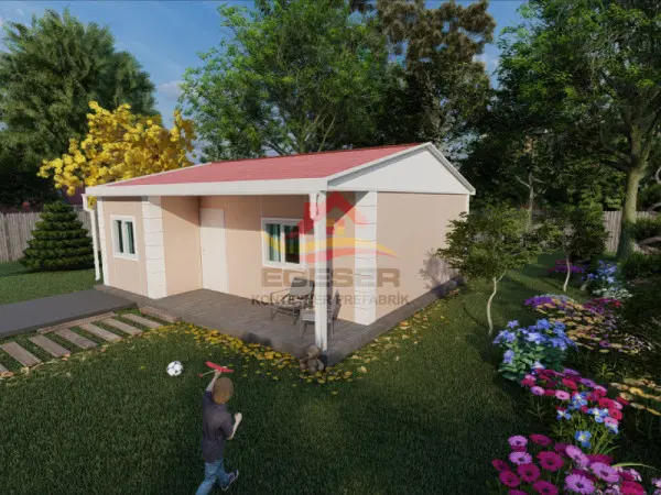 60 m2 prefabrik ev EGE-109 dış cephe – geniş veranda