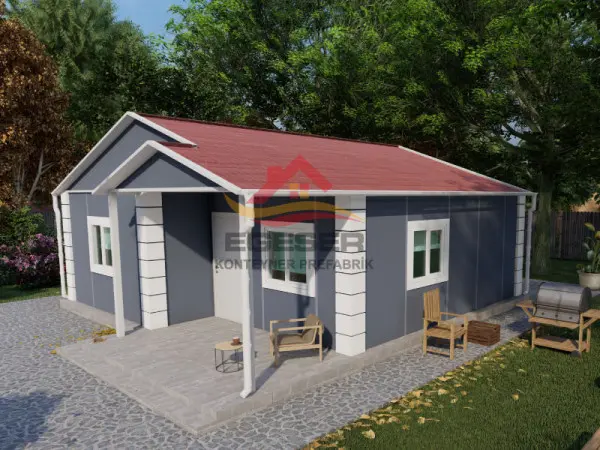 EGE-110 64 m2 tek katlı prefabrik ev 2+1 plan
