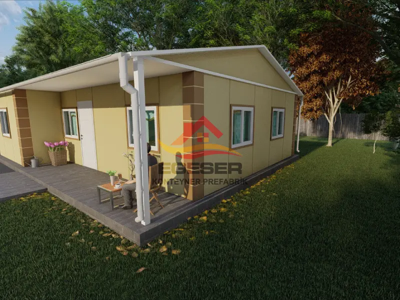 78 m2 tek katlı prefabrik ev EGE-113 veranda ve cephe