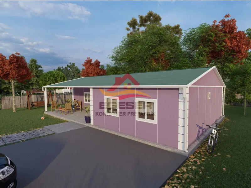 EGE-119 123 m2 tek katlı prefabrik ev dış görünüm 3+1 geniş salon