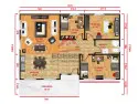 EGE-120 138 m2 prefabrik ev planı tek katlı 3+1 10,82x12,70 m veranda 14 m2