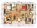 EGE-121 142 m2 prefabrik ev planı tek katlı 4+1 9,57x14,57 m ebeveyn banyolu veranda 14,26 m2