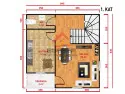 EGE-200 80 m2 dubleks prefabrik ev 1 kat plan salon 15 m2 mutfak 10 m2 veranda 3 m2 wc 3 m2