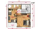 EGE-200 80 m2 dubleks prefabrik ev 2 kat plan yatak odasi 15 m2 10 m2 banyo 5 m2 balkon 3 m2