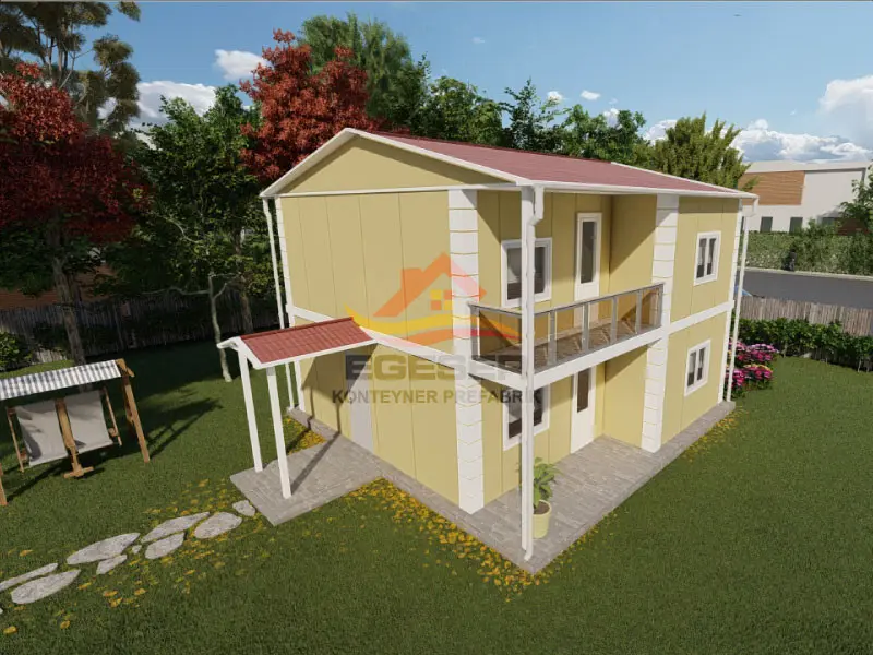 EGE-201 92 m2 dubleks prefabrik ev dis gorunum 2 katli sağ