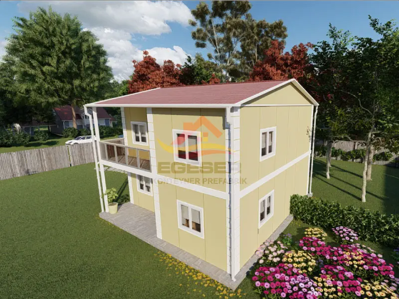 EGE-201 92 m2 dubleks prefabrik ev dis gorunum 2 katli sol