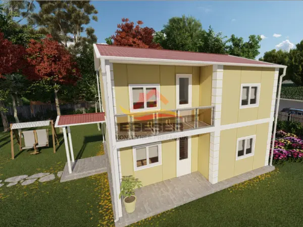 92 m2 dubleks prefabrik ev EGE-201 dis cephe on gorunum