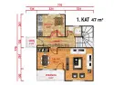 EGE-201 92 m2 dubleks prefabrik ev 1 kat plan salon 20 m2 mutfak 8 m2 veranda 4 m2