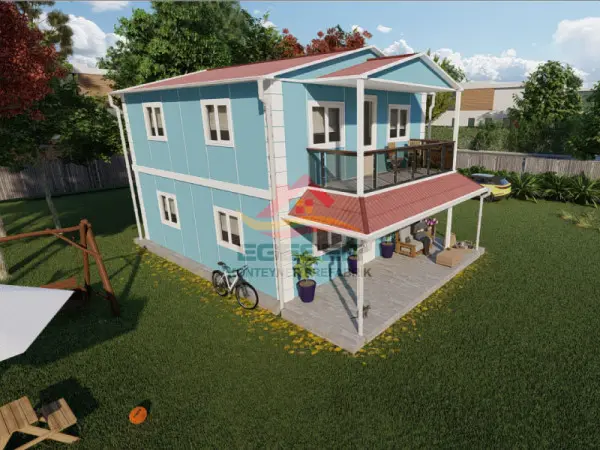 122 m2 dubleks prefabrik ev EGE-202 dis cephe on gorunum